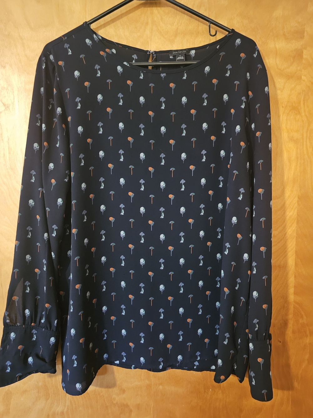 Ann Taylor Navy Floral Print Long-Sleeve Blouse